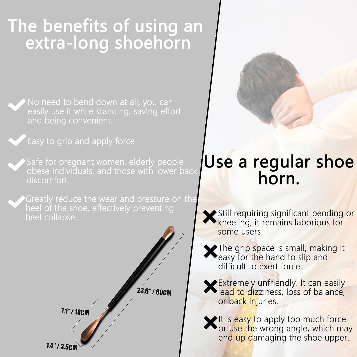 Senior Long Handle Shoehorn for Back Pain and Mobility Issues Easy Use