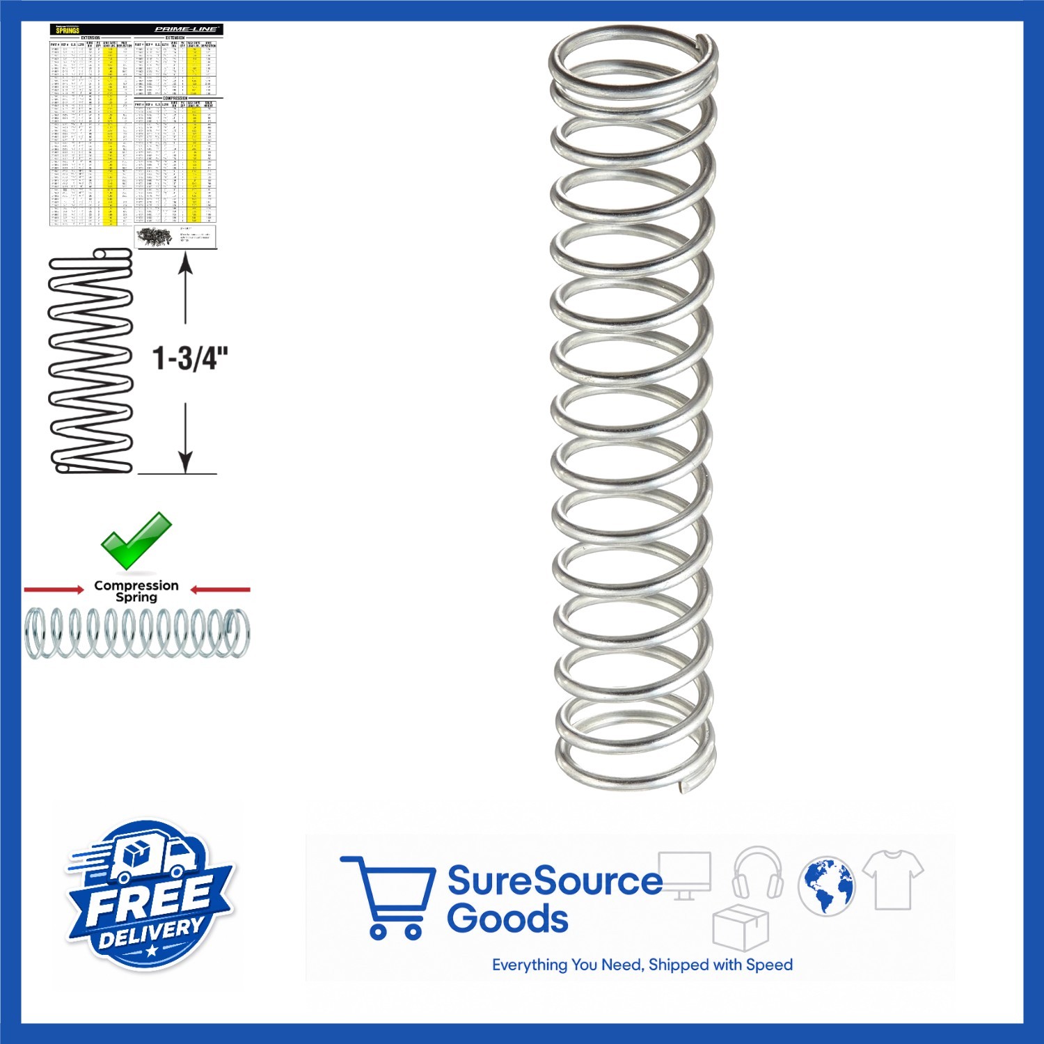 Durable Compression Springs 0.035 GA x 3/8 In. x 1-3/4 In. Nickel-Plated 4 Pack