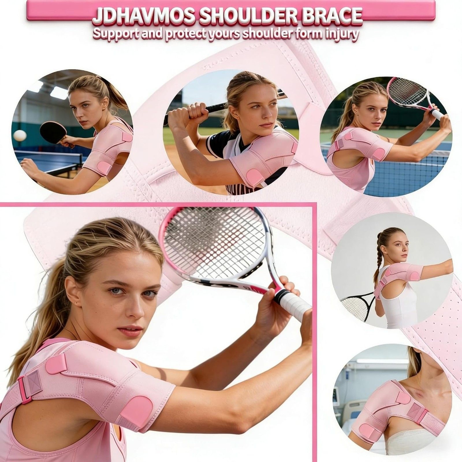 Pink Adjustable Shoulder Brace Wrap One Size for Women & Men