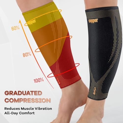 Copper Calf Compression Sleeves for Men & Women – High Stretch Large Black