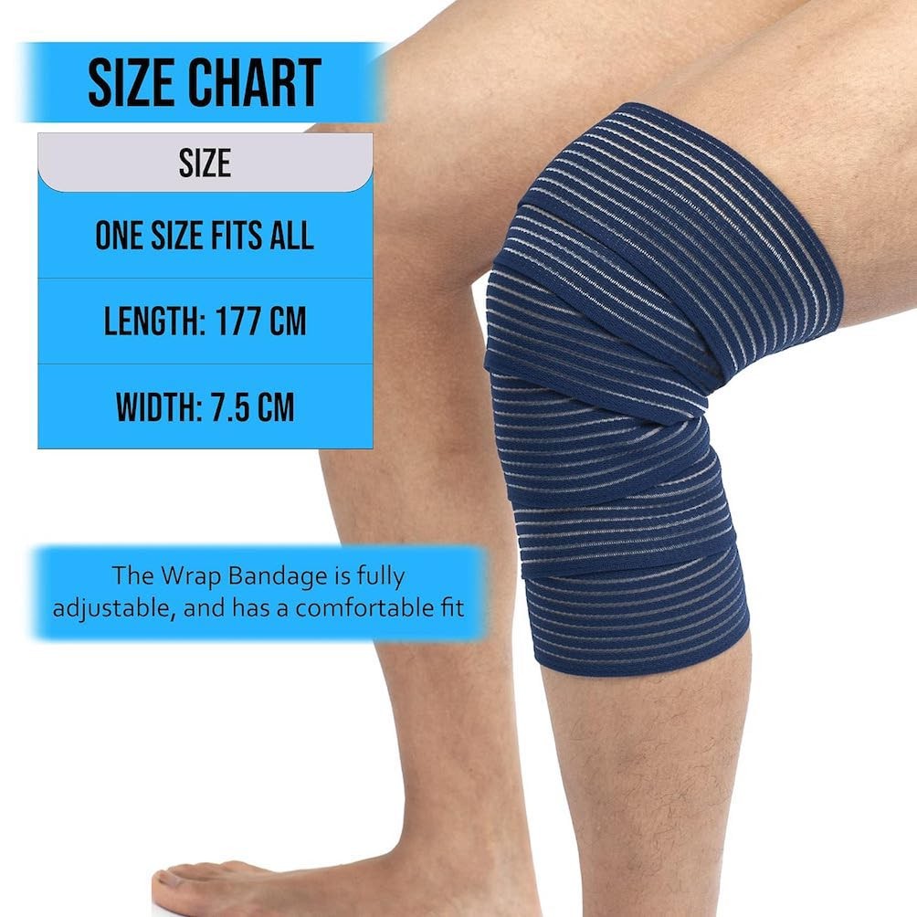 Extra Long Elastic Knee Wrap Compression Bandage Brace XX-Large, Navy Blue