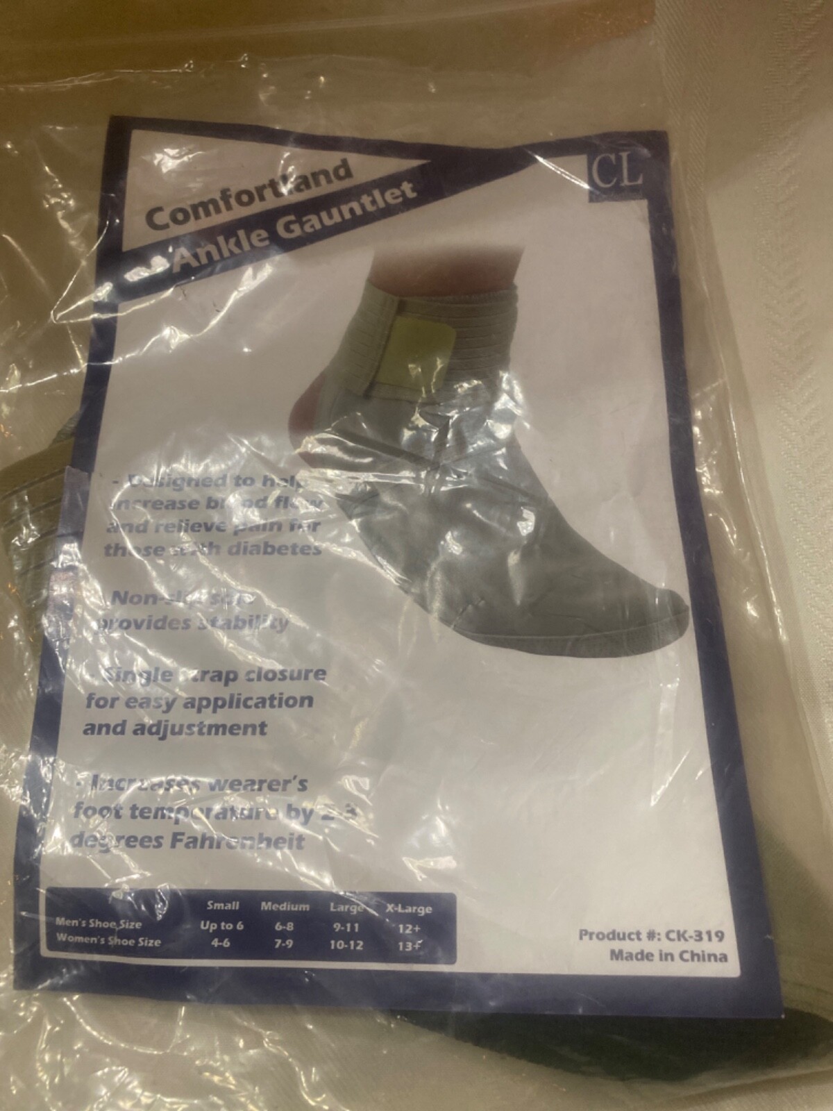Comfortland Medical Ankle Gauntlet Unisex Size Small (Men’s up to 6/Women’s 4-6)