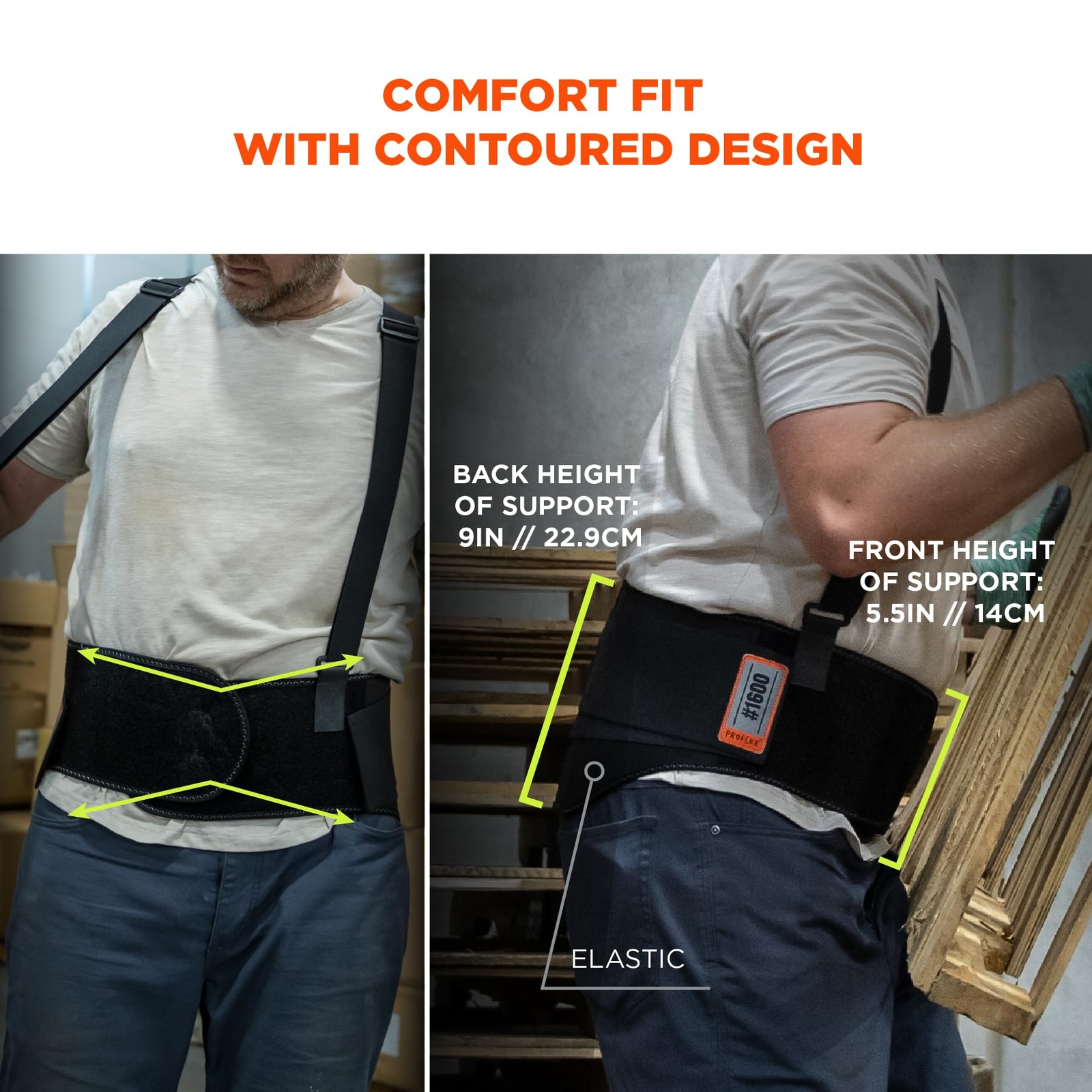 ProFlex Back Support Brace 9 Inch Extended High Cut Front Large Black