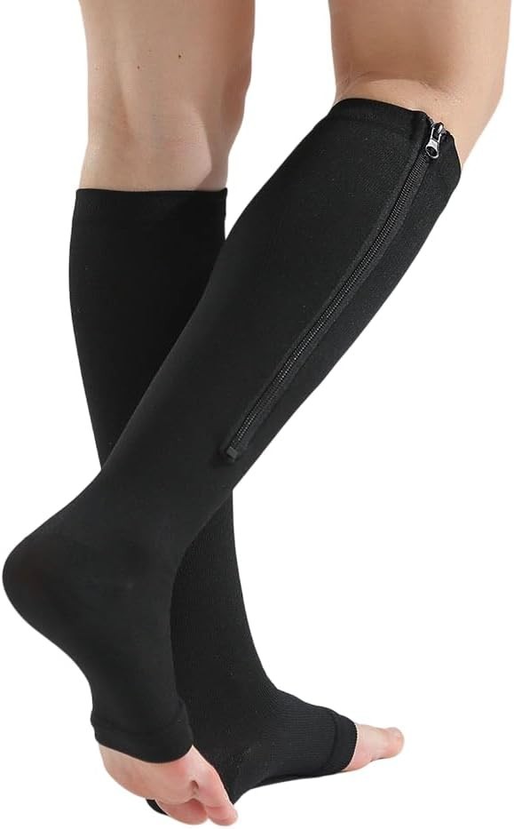 Nylon Zipper Compression Socks Support Graduated Stockings Mens Womens Black
