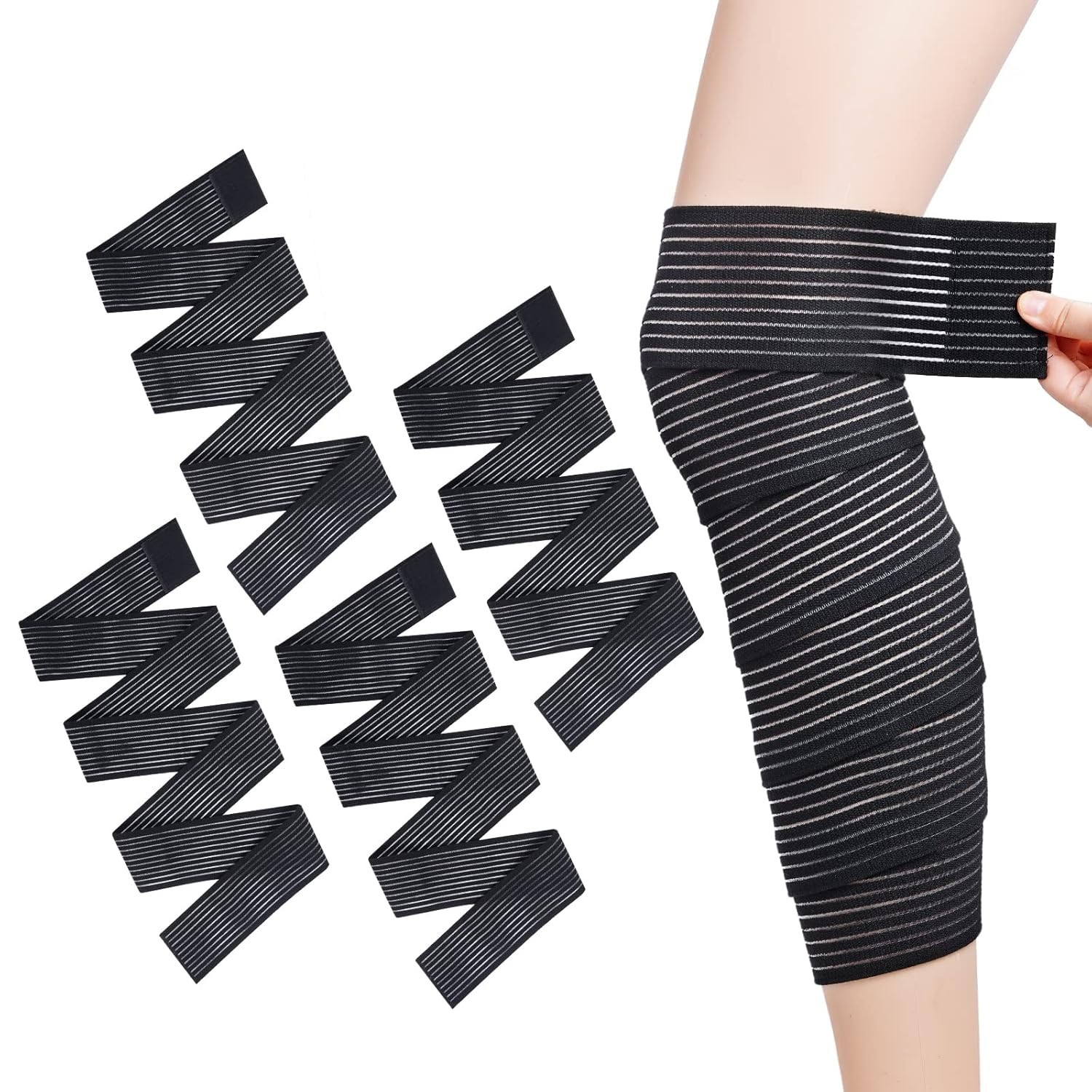 4-Pack Adjustable Black Compression Bandages for Knee Support – Quality