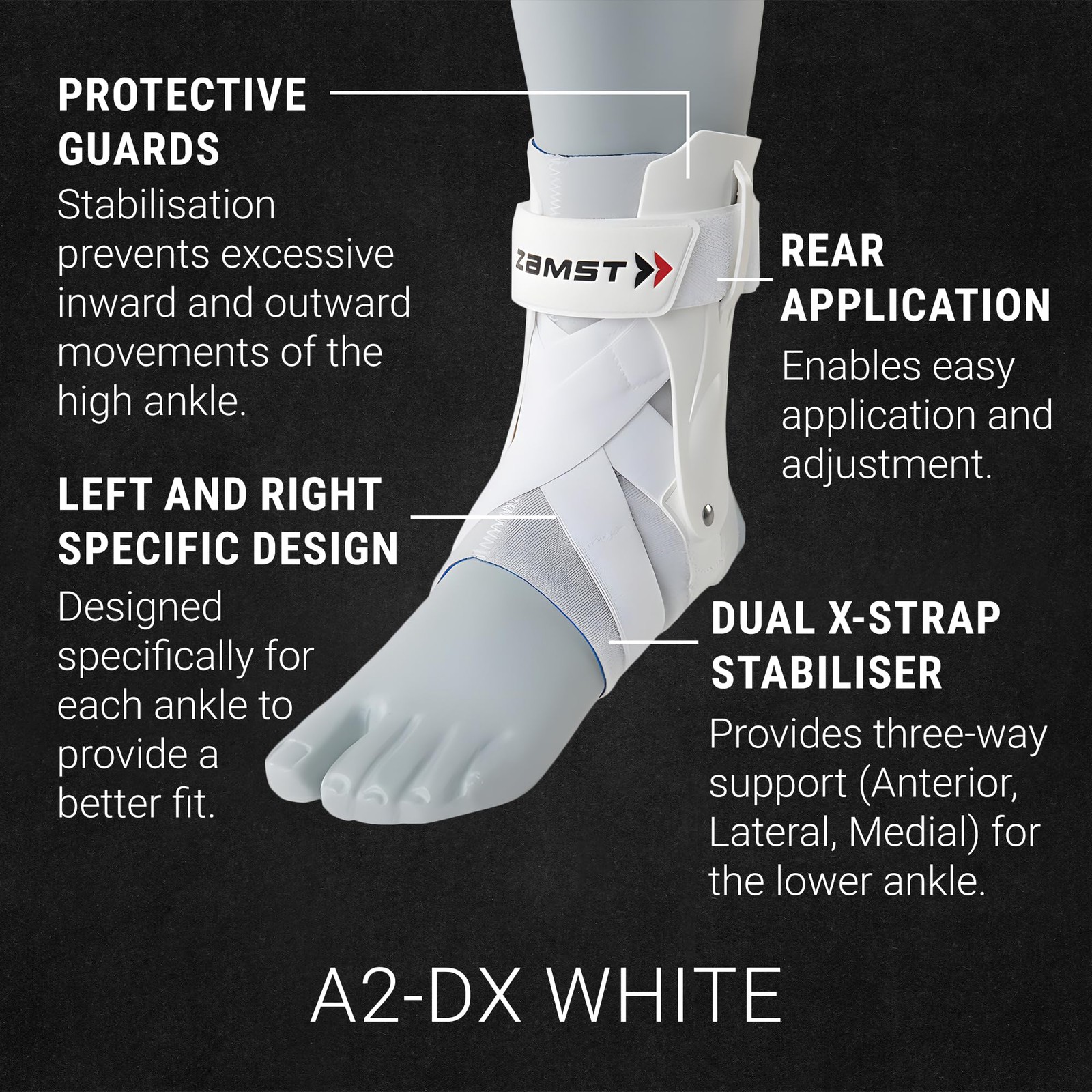 Zamst A2-Dx Sports Ankle Brace Protective Guards For High Ankle Sprains And