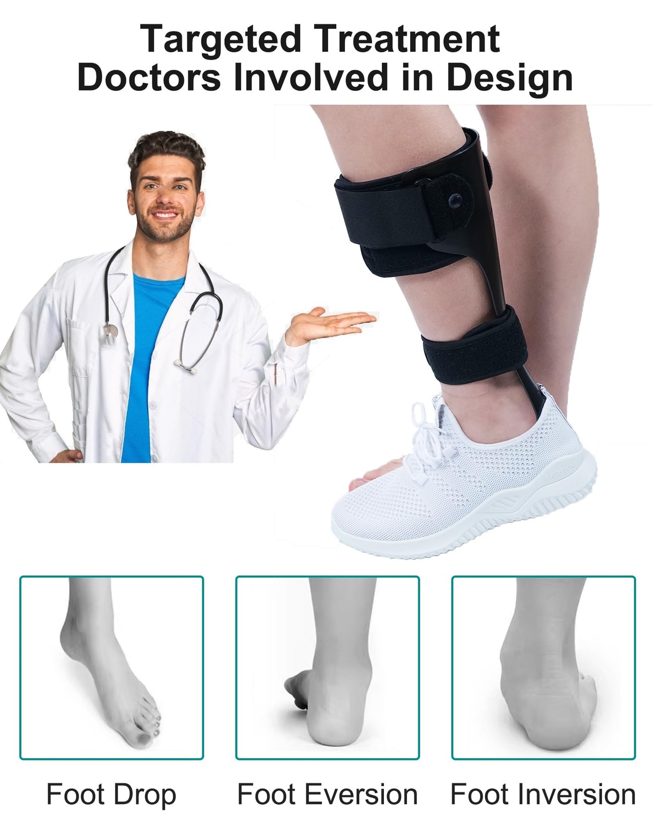 DouHeal AFO Foot Drop Brace, Innovative Half-Foot Design, Medium