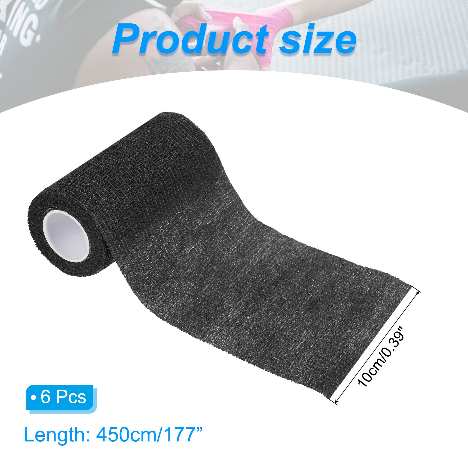 4″ x 177″ 6 Pcs Self Adhesive Bandage Wrap Elastic Self Tape Black