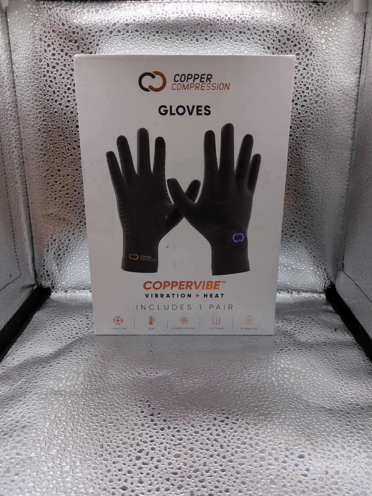Copper Compression CopperVibe Vibration Heat Therapy Gloves Black (1 Pair)