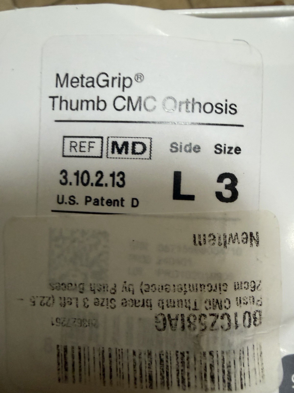 Push MetaGrip Thumb CMC Orthosis Brace LEFT Size 3 Basal Joint Arthritis 3.10.2