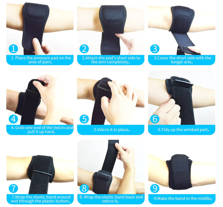 Tennis Elbow Brace Strap Forearm Support Band for Tendonitis Golfer Elbow Black