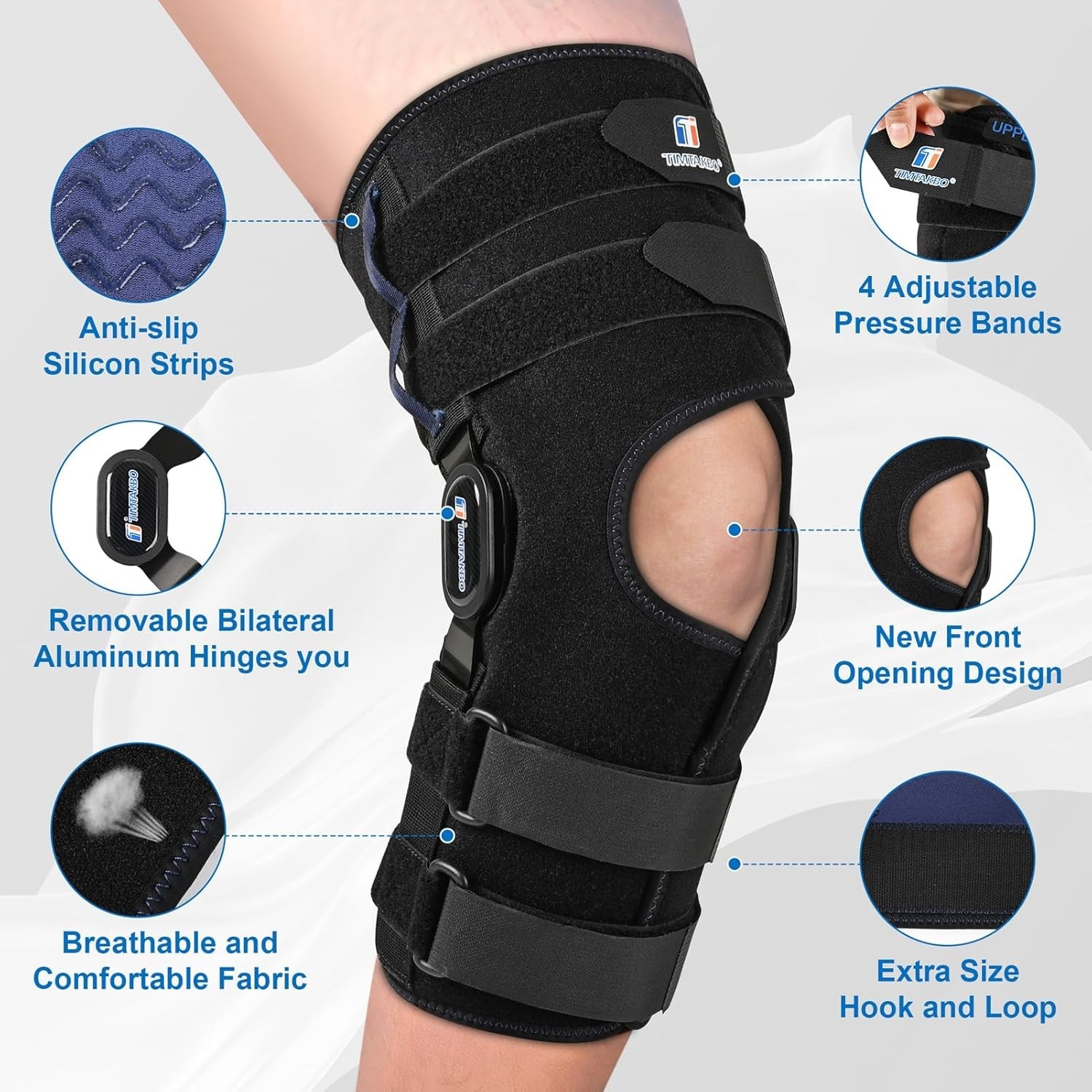 Knee Brace for Men and Women, 16inch Hinged Knee Brace with Side Stabilizers Adj