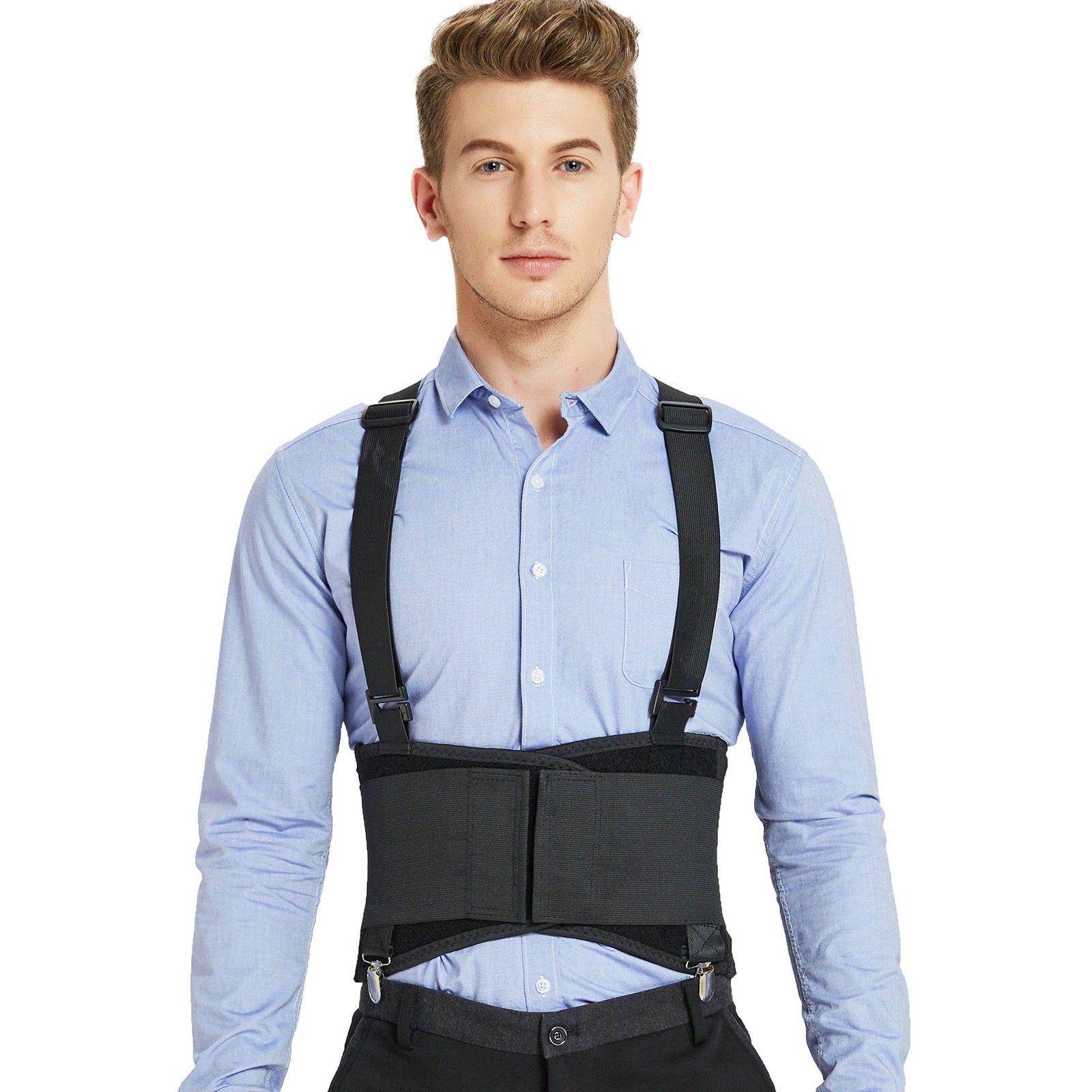 NeoTech Care Back Brace for Work with Removable Pants Clips & M, Black