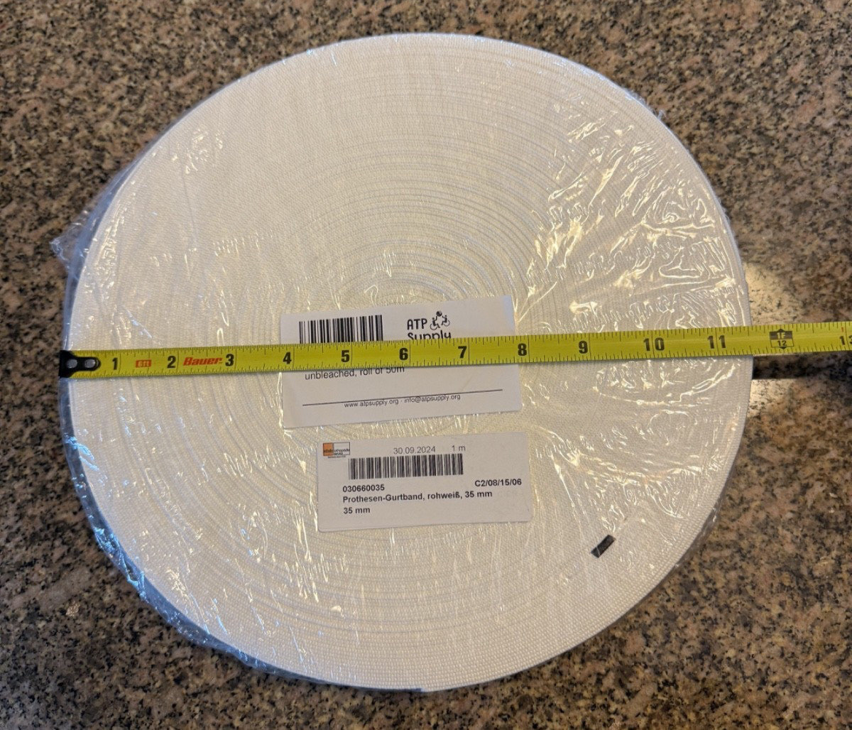 Prosthetic Strap ~ 35mm ~ Unbleached ~ Roll of 50 Meters ~ Medical Rehab Strap
