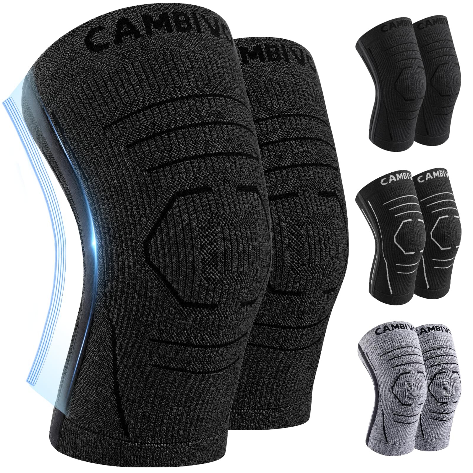 2 Pack Knee Brace for Women & Men, Latex Free & Silicone Free Compression Kne…