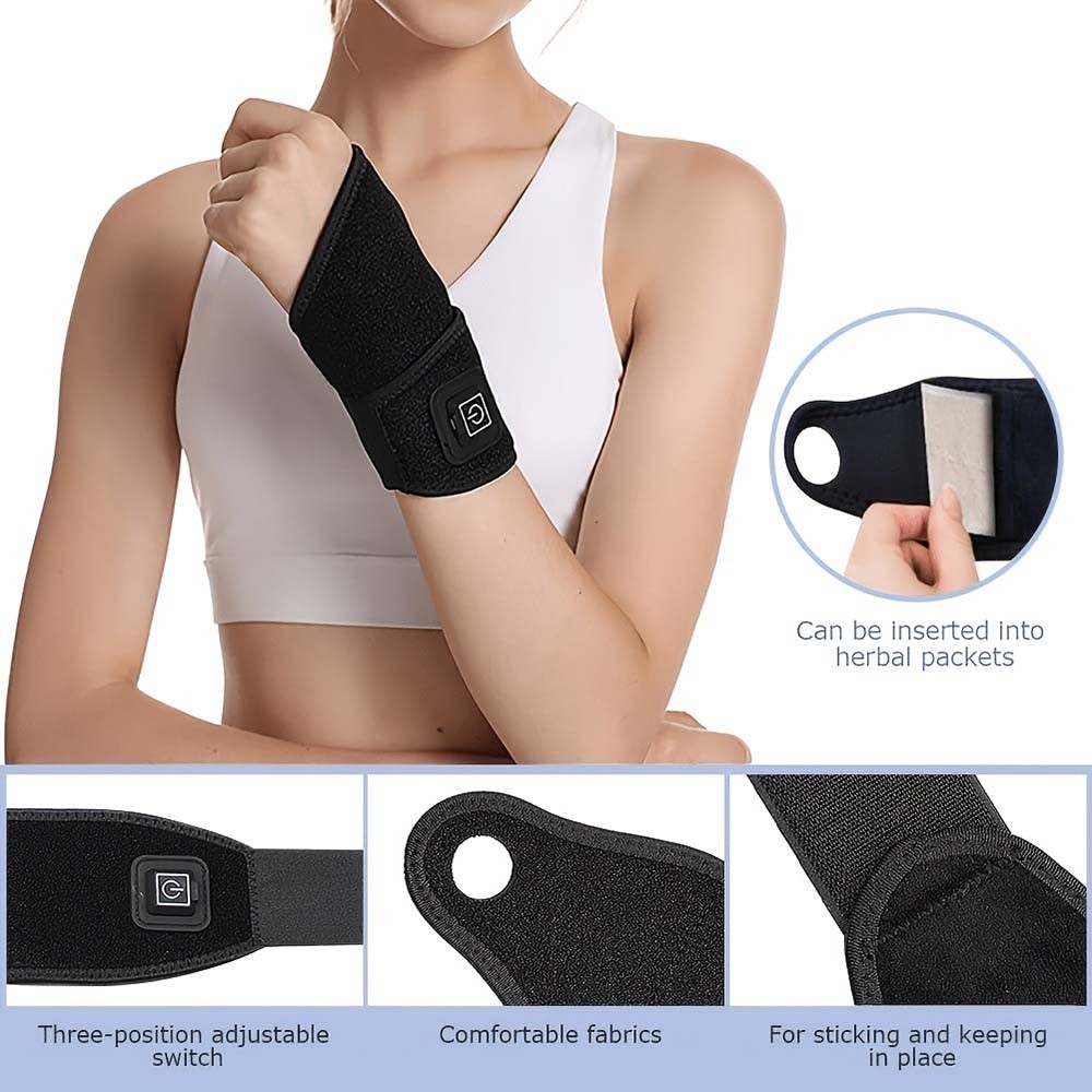 USB Heated Wrist Support Brace Adjustable Thermal Wrap for Sports and Daily Use