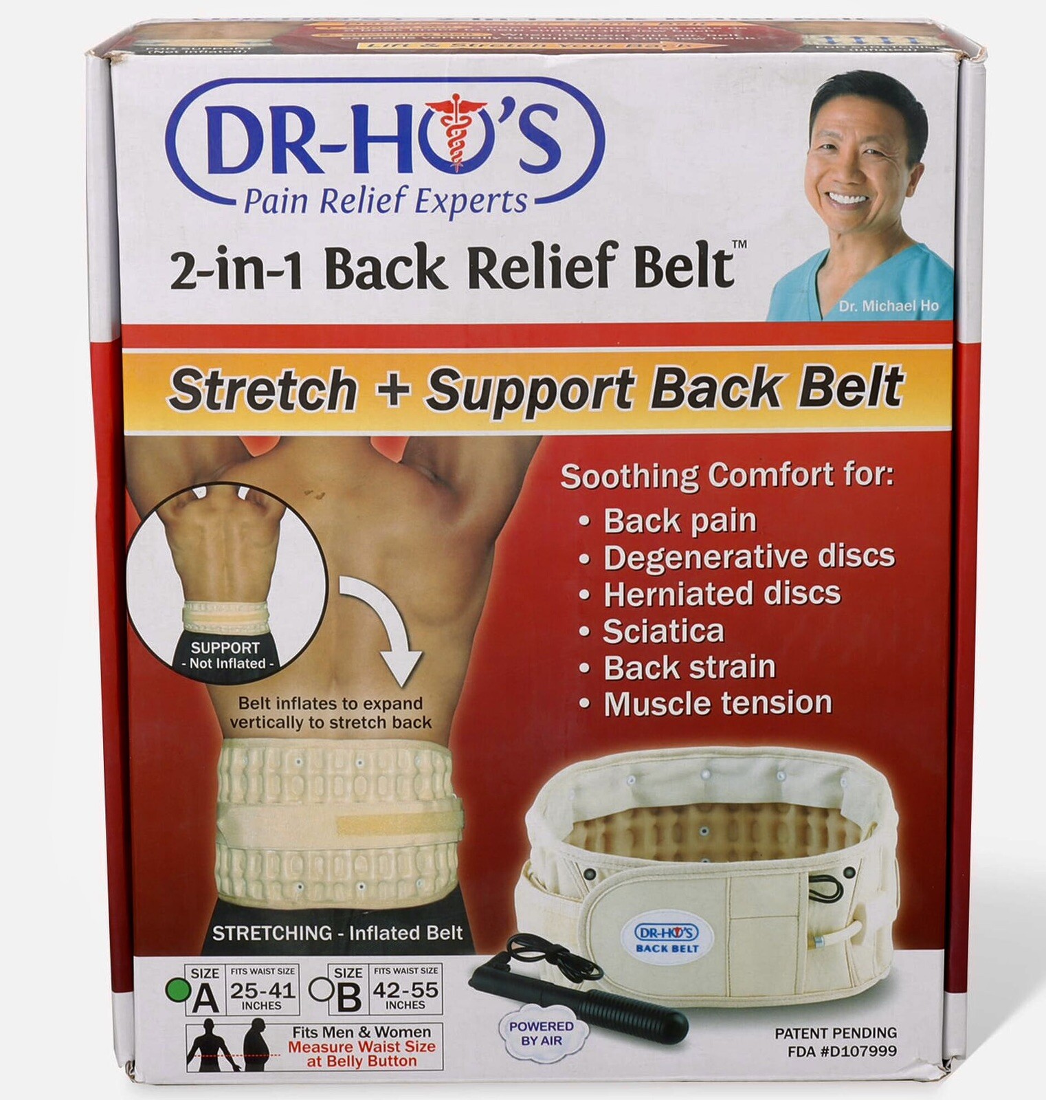 DR-HO’S 2In1 Adjustable Stretch Compression Lower Back Pain Relief Belt Size A/B