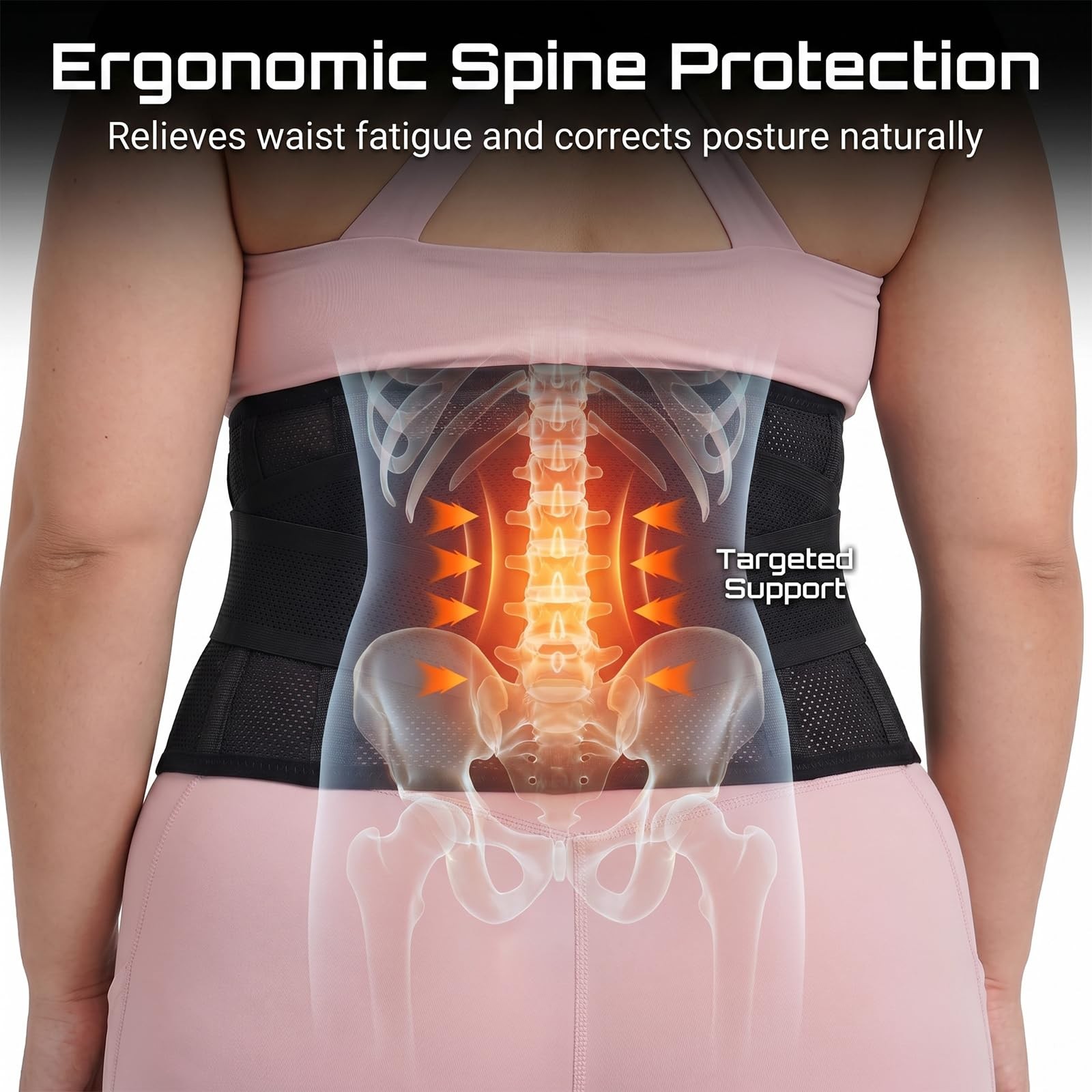 FAMJOALE Plus Size Back Brace for Lower Pain Relief, XXX-Large, Black