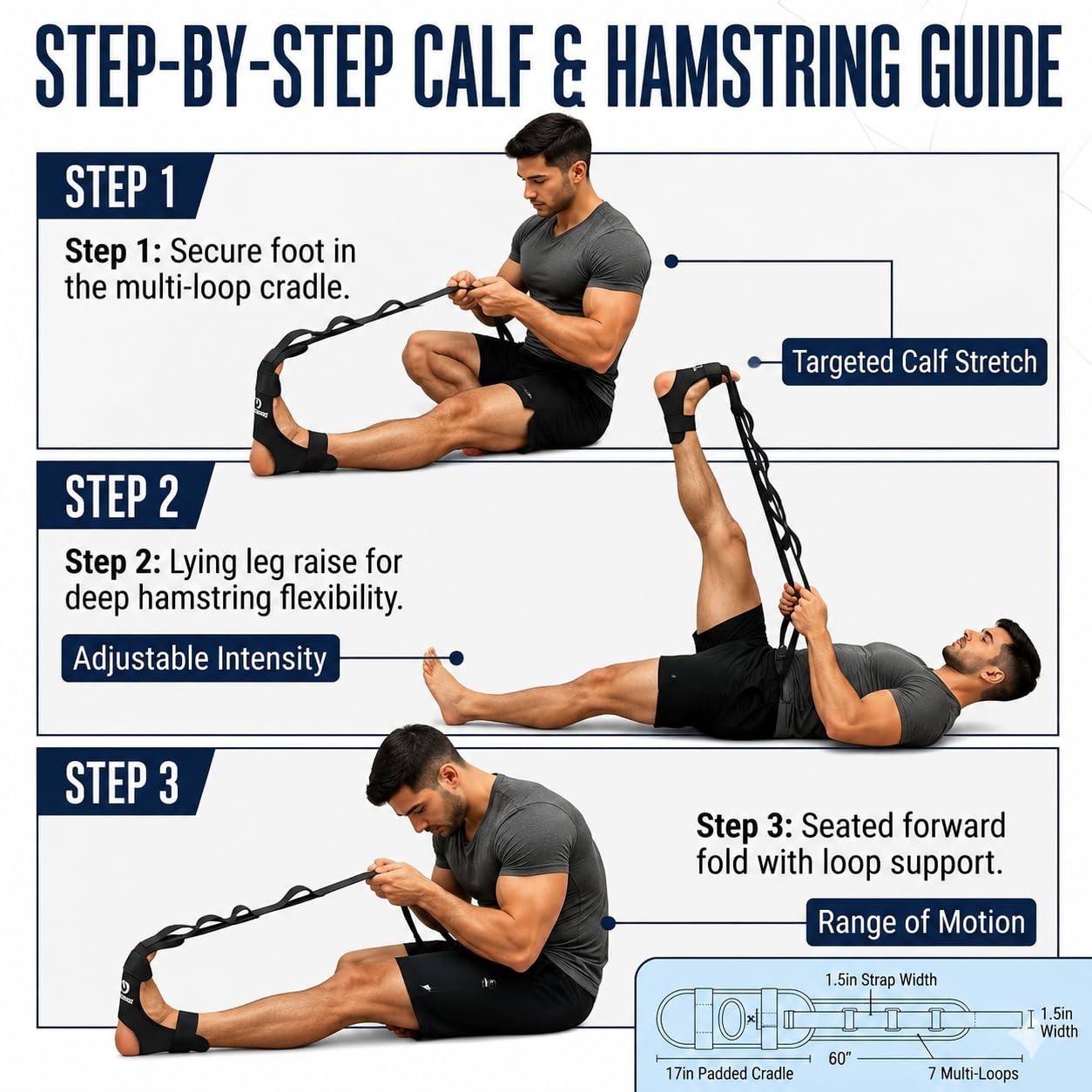 JUNWING Plantar Fasciitis Stretch Strap with Foot Loop, Calf Stretcher for Ac…