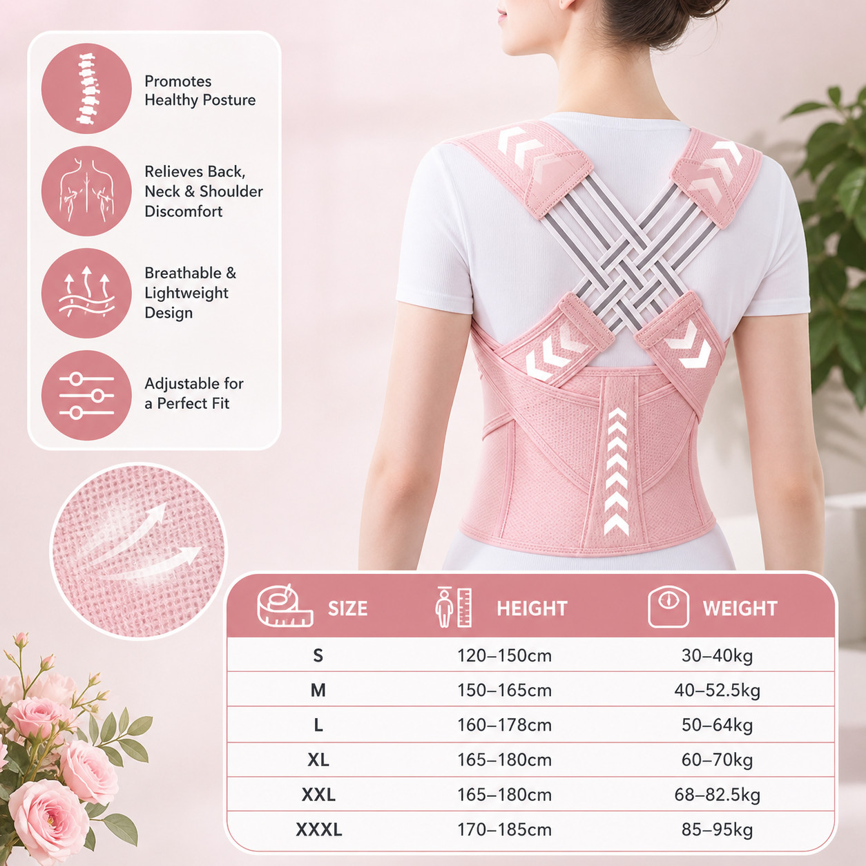 Adjustable Posture Support Belt Back Waist Brace Shoulder Support for Men Women
