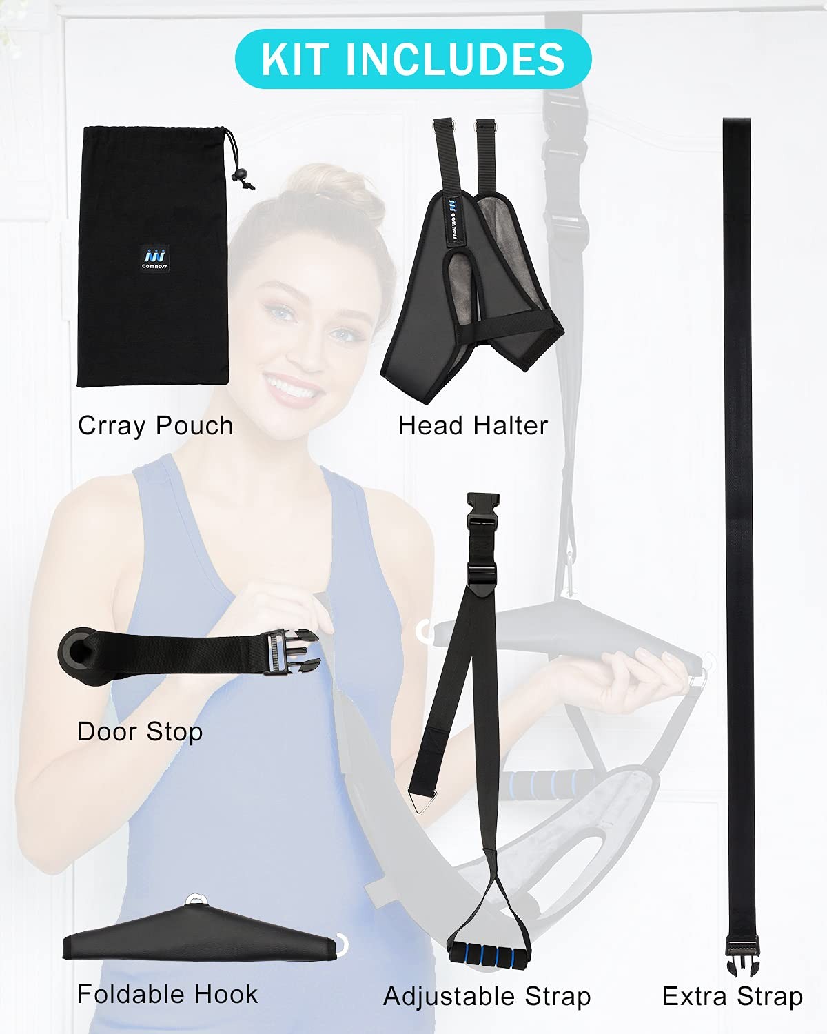 comness Cervical Neck Traction Device Over Door 1 Count (Pack of 1), Black
