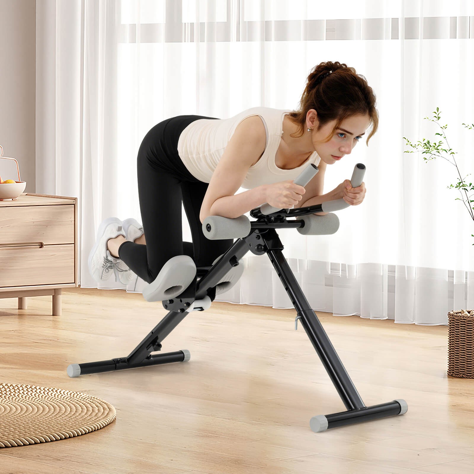 Adjustable Abdominal Trainer w/ Elbow Support Knee Protection and LCD Monitor