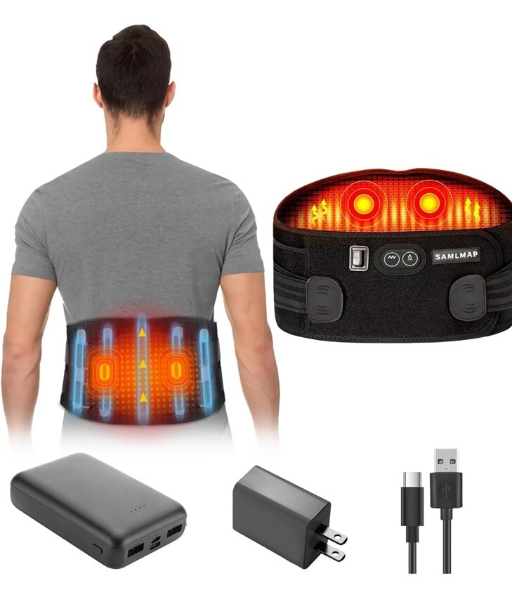 Heated Back Brace~Lower Back Pain Relief Adjustable~New/Open Box~Size S/M 45.3”