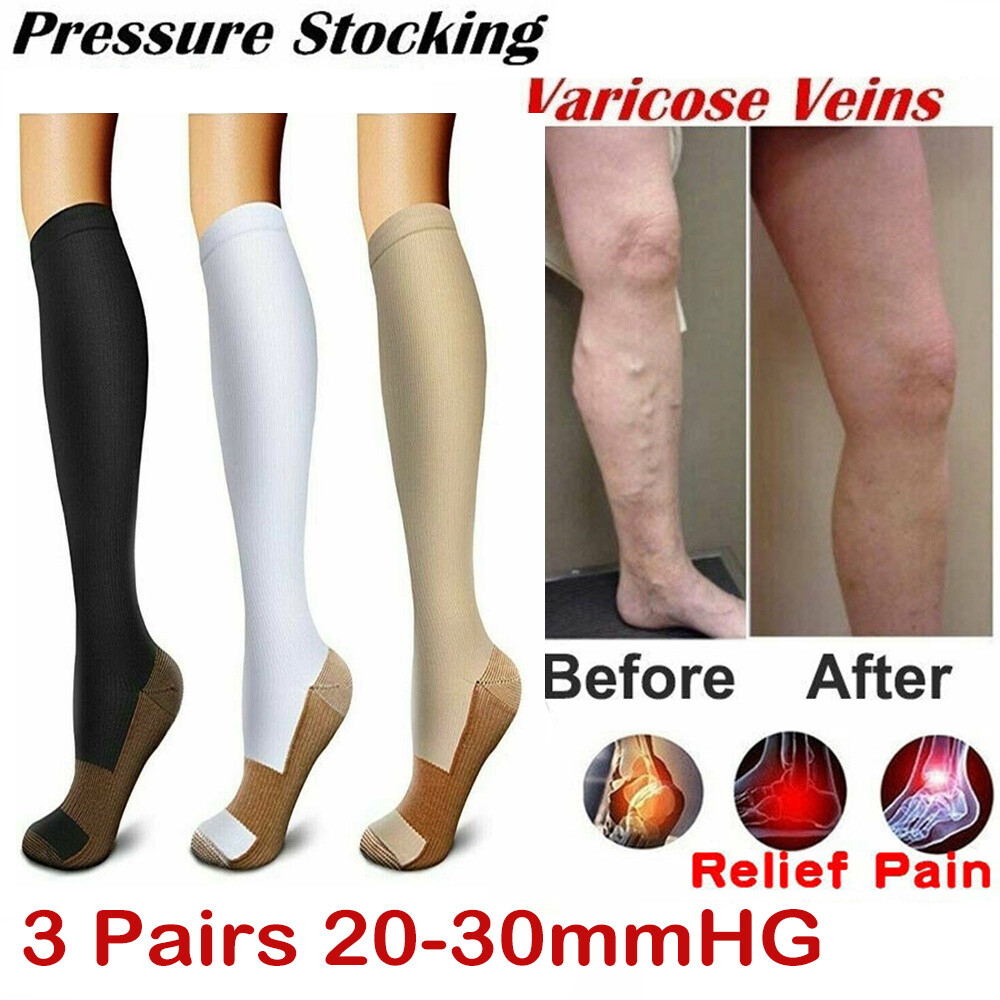 3 Pairs Copper Compression Socks Fit Ultra-thin Support Stockings for Women Men