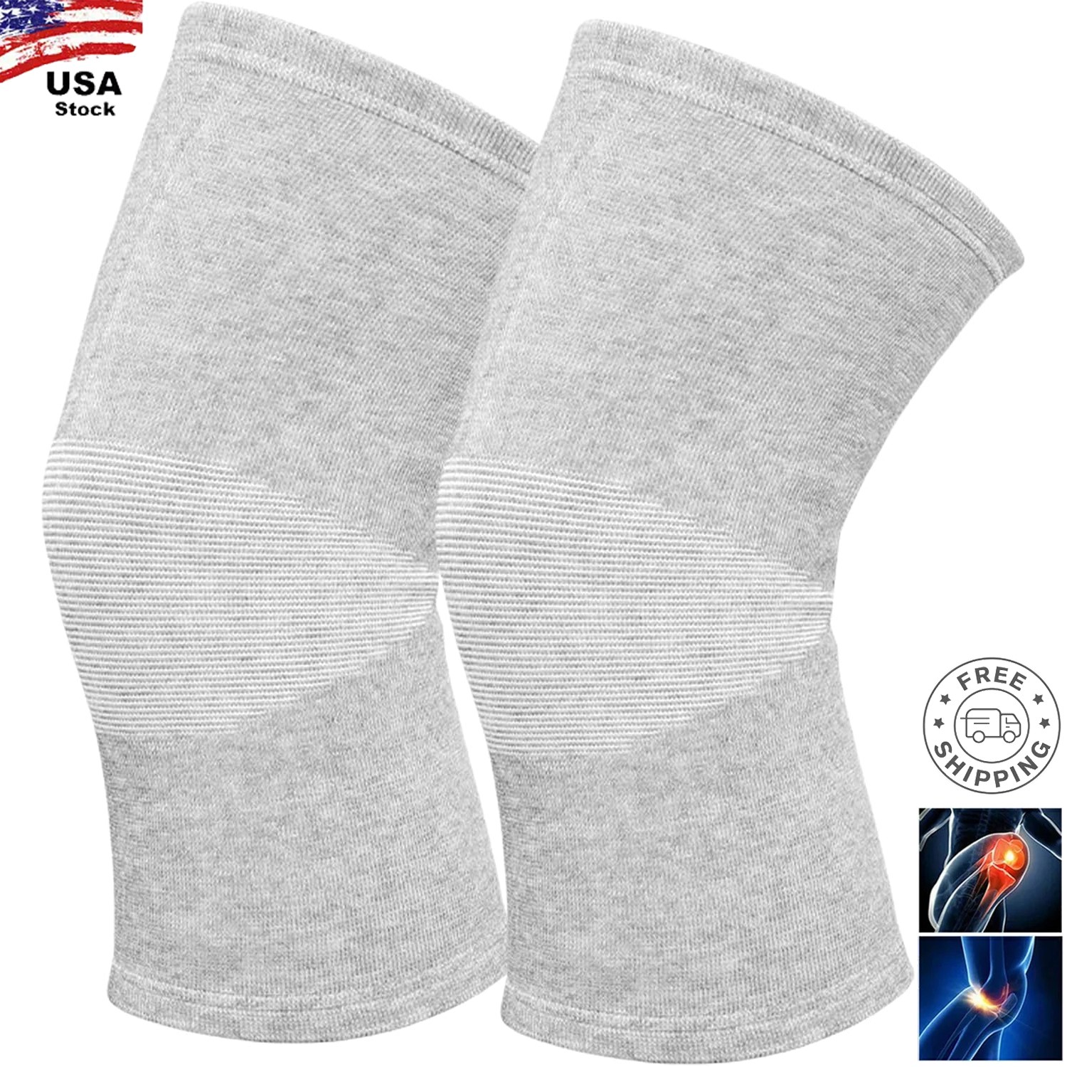 2x Bamboo Knee Compression Sleeve for Men and Women, Perfect Knee Brace for Knee