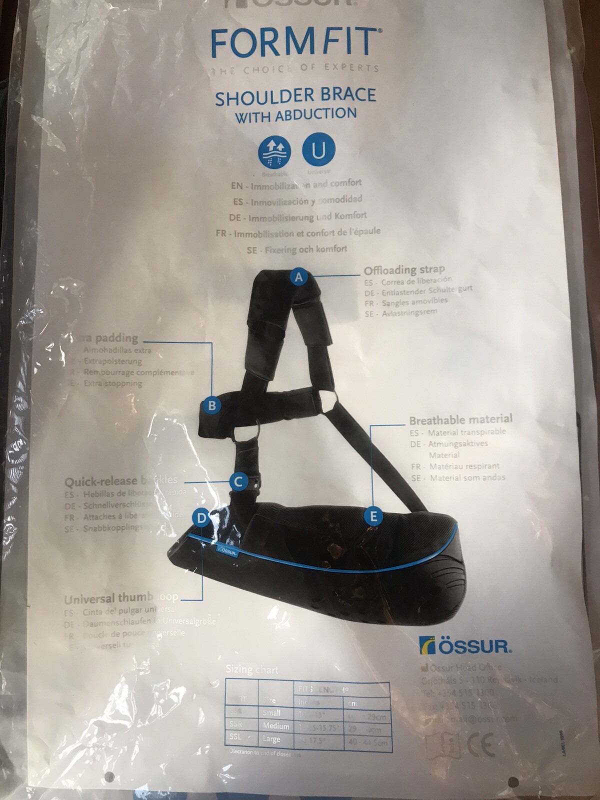 Ossur Formfit Shoulder Brace With Abduction, Large 16″-17.5″ Everything incl.