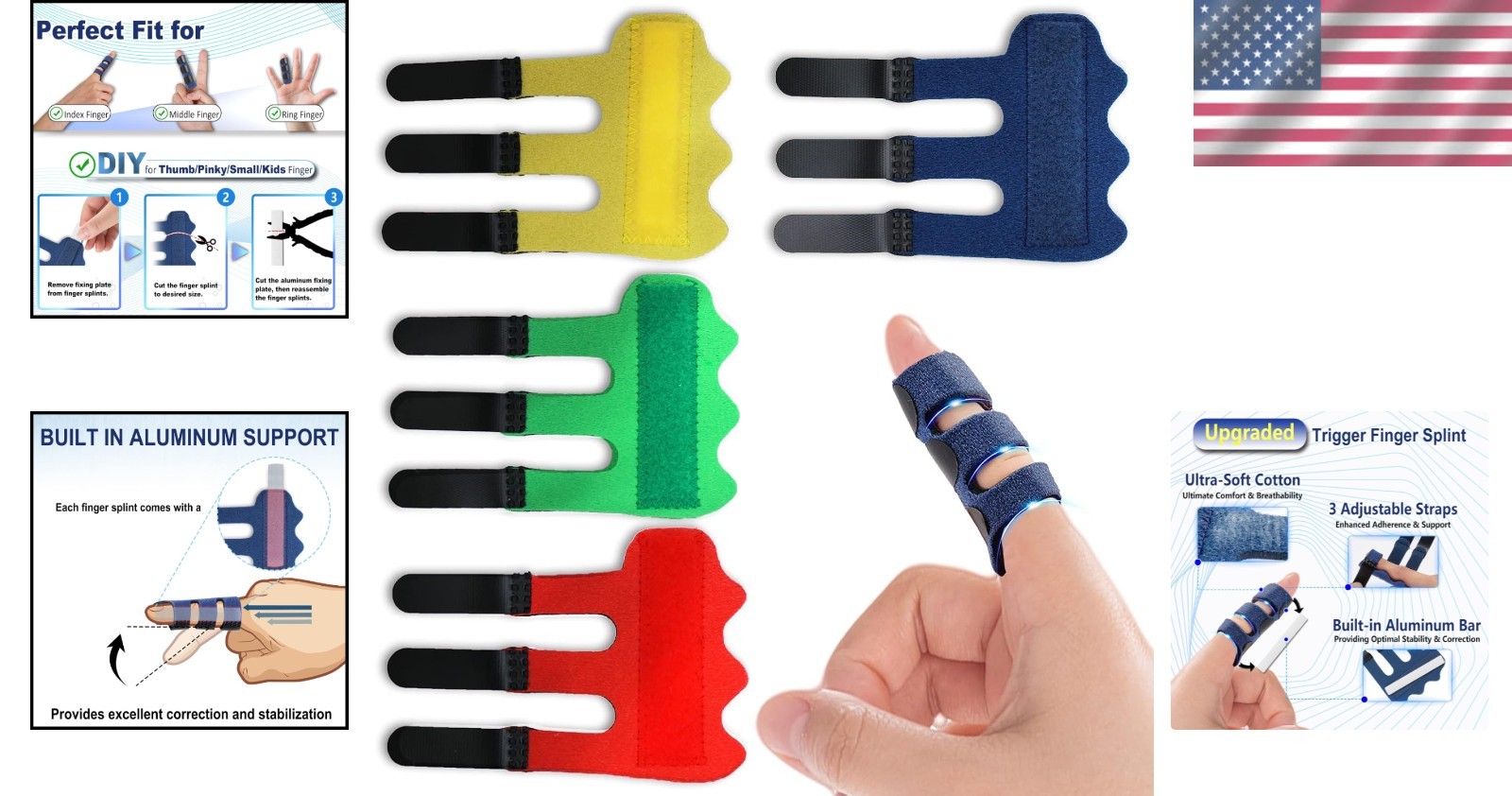 4 Upgraded Trigger Finger Splints – Adjustable Pain Relief Brace for All Fingers