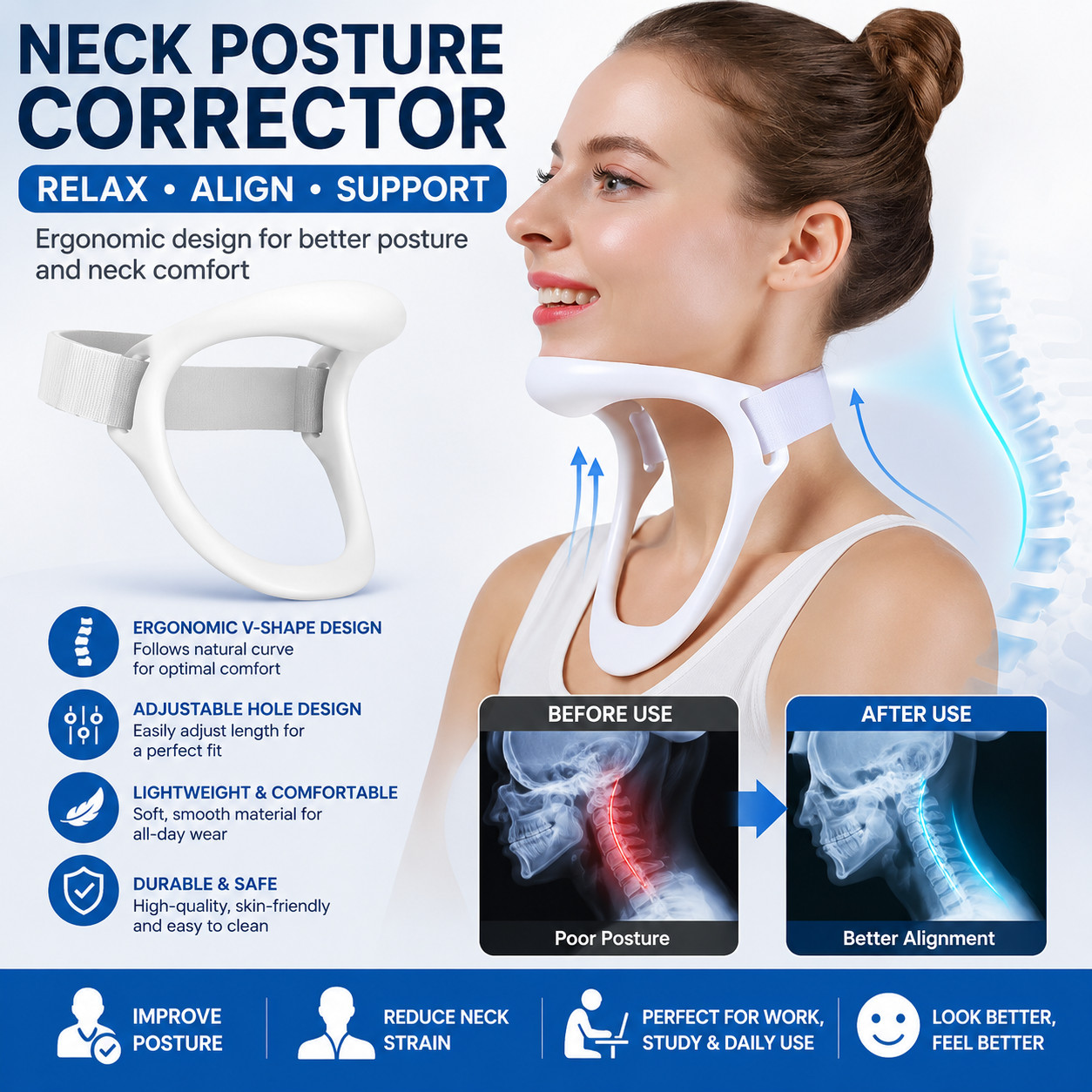 Cervical Neck Brace Posture Corrector Neck Support Collar Pain Relief Adjustable