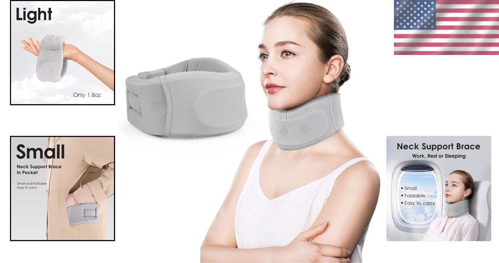 Gray Neck Support Brace – Ergonomic Adjustable Cervical Collar for Comfort