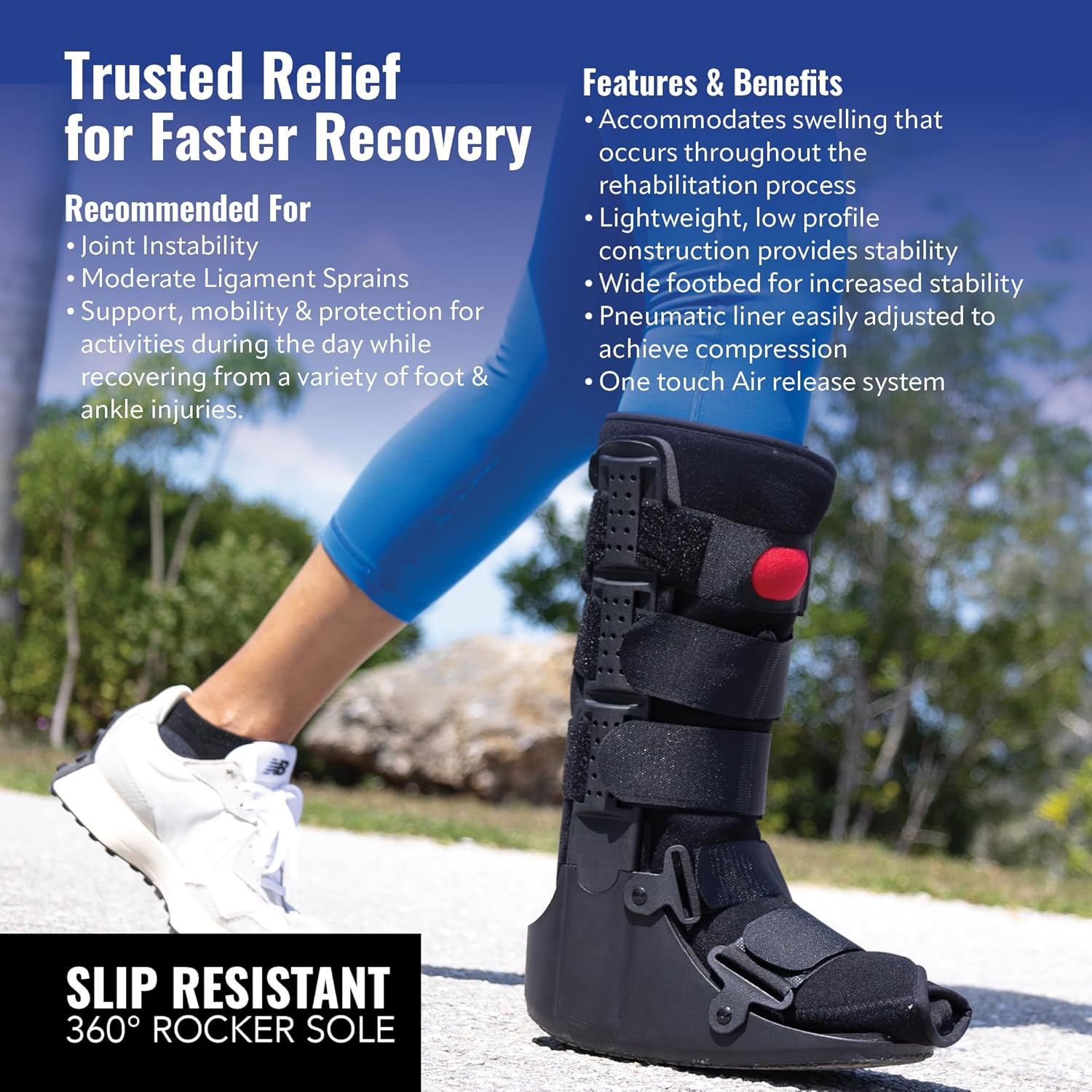Adjustable Rapid Recover Walking Boot for Fractures & Injuries, Medium