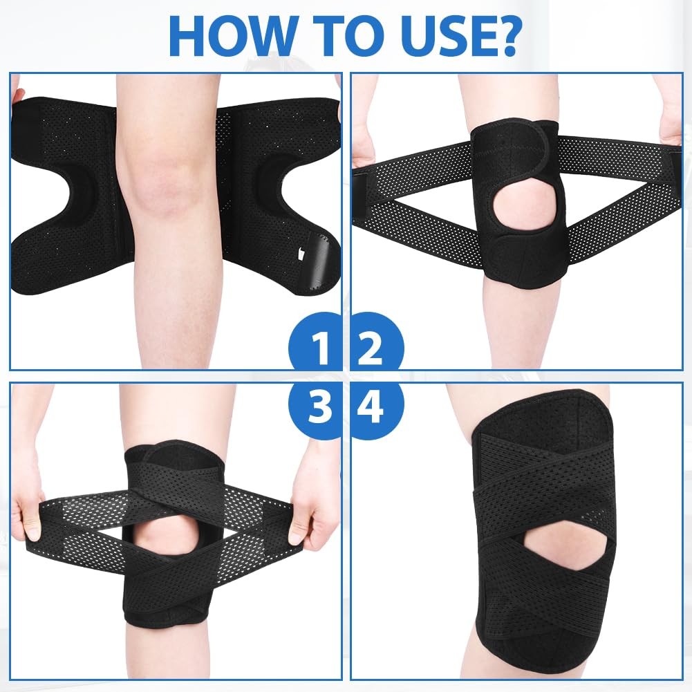 AOOWU Knee Brace Open Patella, Adjustable Compression With M, M