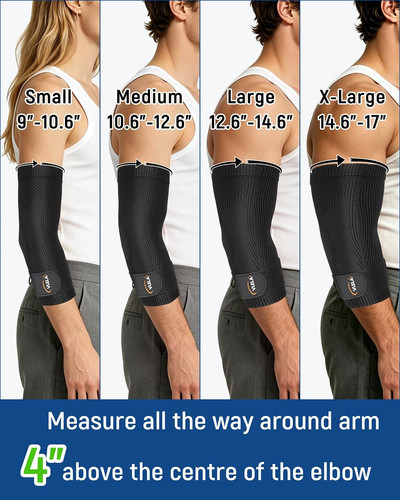 Vlela Elbow Compression Sleeve with Adjustable Strap – Tennis Medium, Black