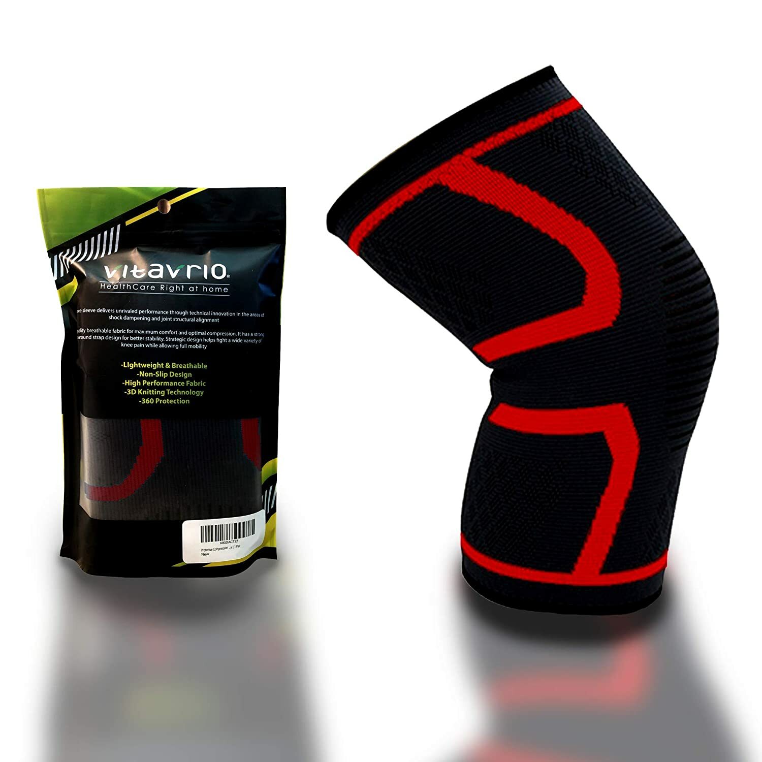 Vitavrio Knee Compression Sleeve Non Slip Breathable Large L Black Blue Pair