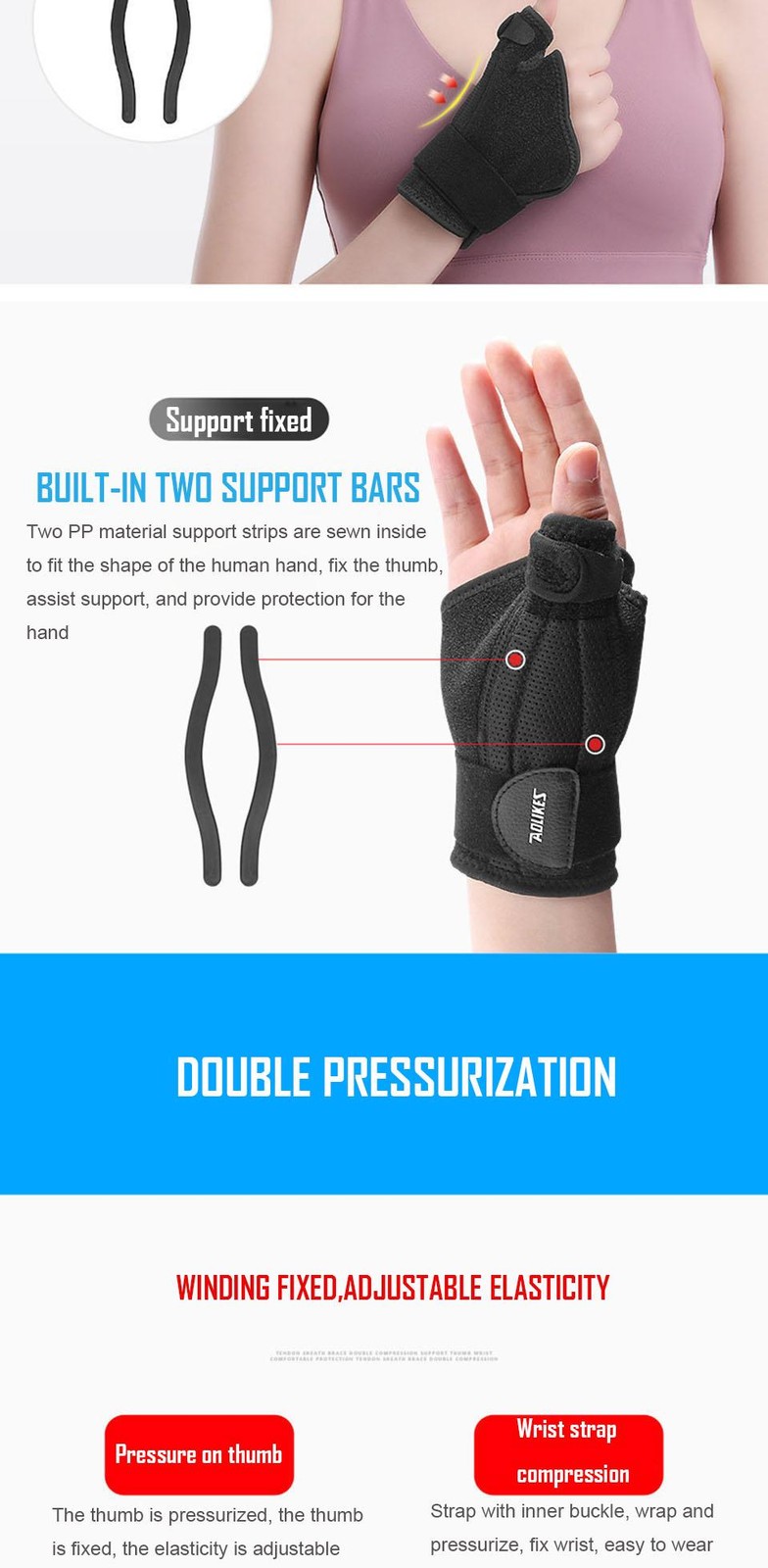 Aolikes 1pcs Wrist Brace Support Sprain Forearm Splint Band Strap Wristband Wris