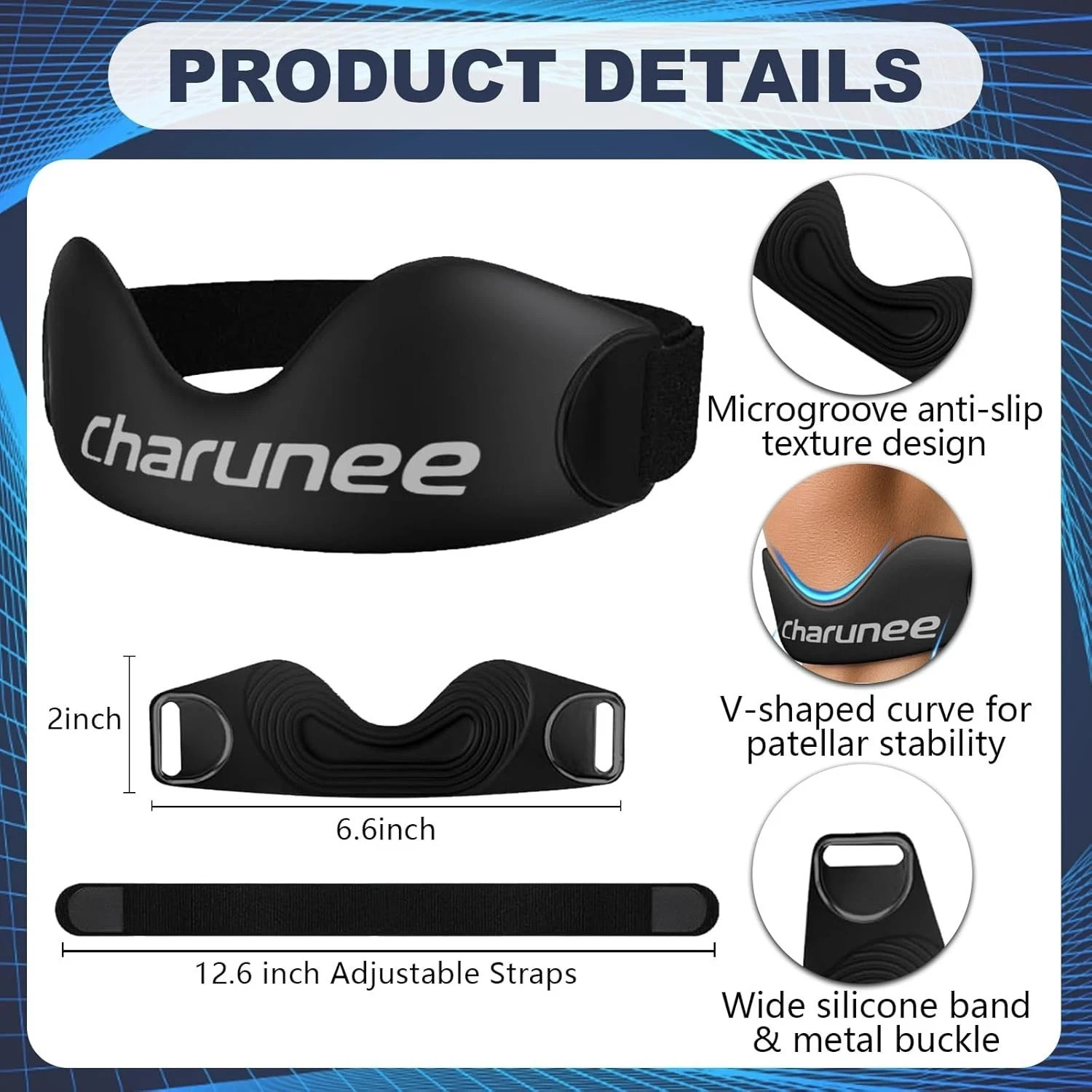 Charunee 2 Pack Patellar Tendon Support Strap Knee Brace for Women & Men,Silicon