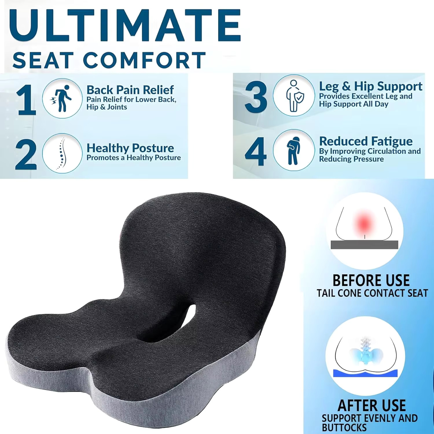 Memory Foam Lumbar Support Pillow Car Seat Office Chair Waist Cushion