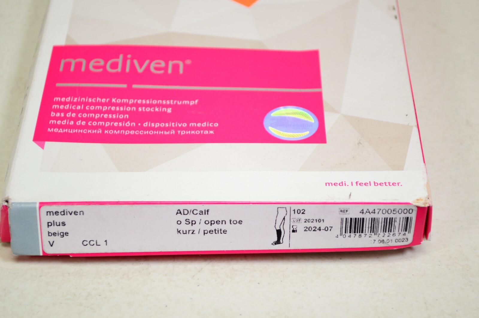 Mediven Plus Compression Stocking Beige CCL1 V Calf Open Toe Petite 4A47005000