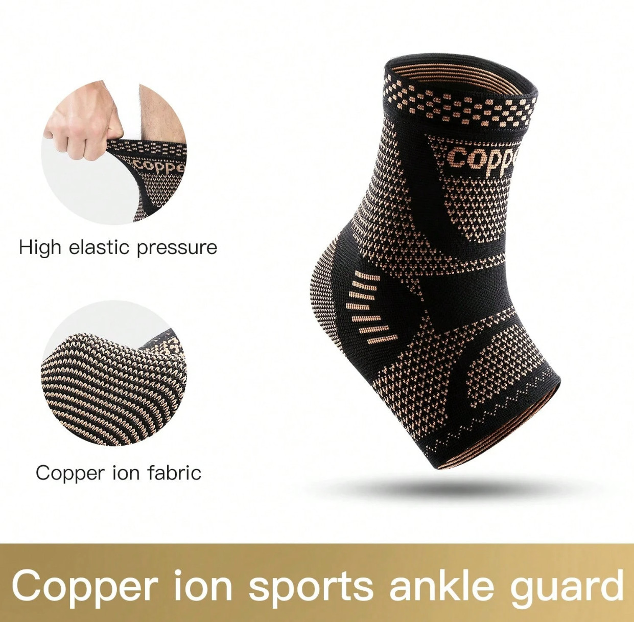 2 Pcs Copper Ankle Compression Sleeves Breathable Adjustable Sports Support Pair