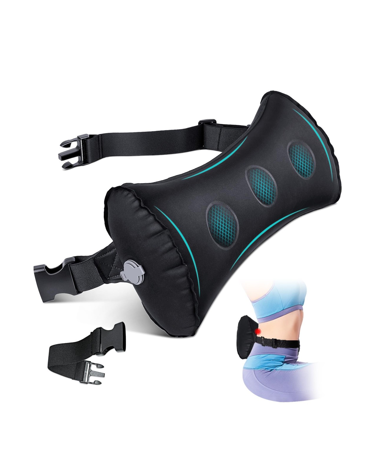 Inflatable Lumbar Pillow for Airplane Travel Lumbar Support Pillow for Car, O…