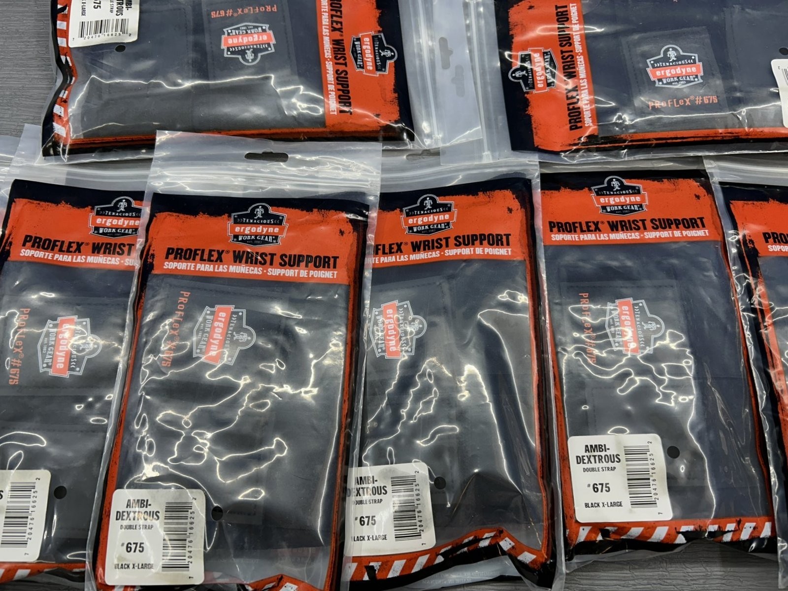 NEW LOT OF 8 ERGODYNE WORK GEAR 675 PROFLEX WRIST SUPPORT AMBI-DEXTROUS DOUBLE**