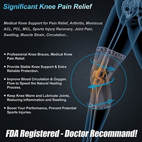 Knee Braces Pack of 2 Compression Sleeves Patella Gel Pad Side Stabilizers
