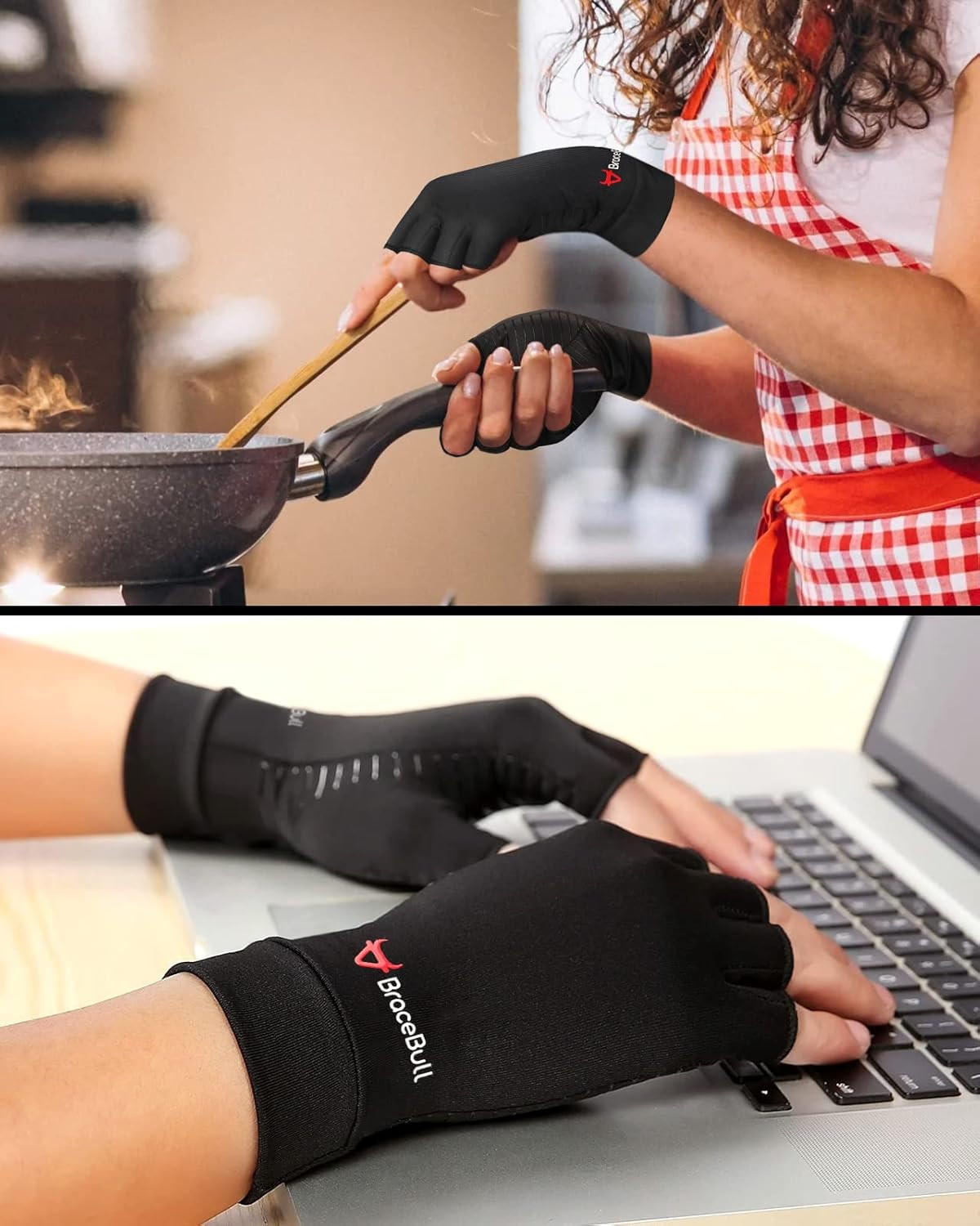 BraceBull Arthritis Gloves (1 Pair), Copper Infused Fingerless Compression Glove