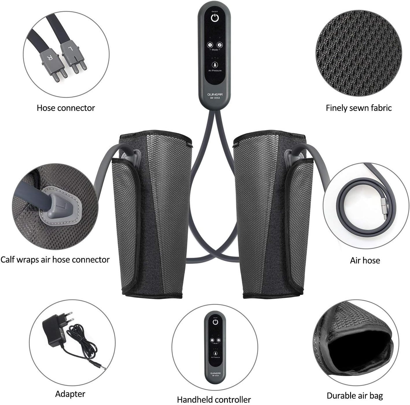 QUINEAR Air Compression Leg Massager for Circulation & Pain Relief, Adjustable