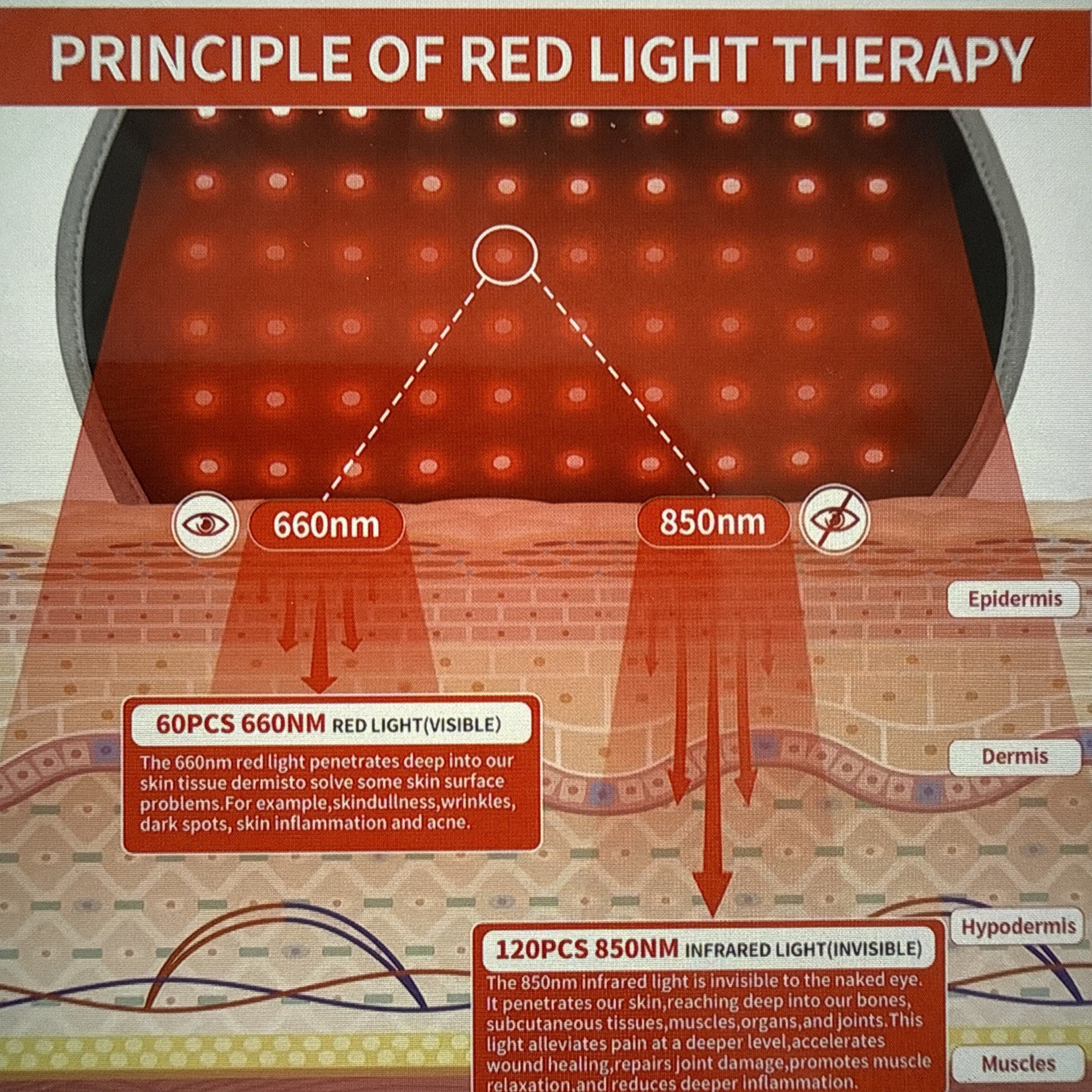 3-in-1 Red Light Therapy Heated Massager, Rechargeable 5000mAh, 660nm & 850nm