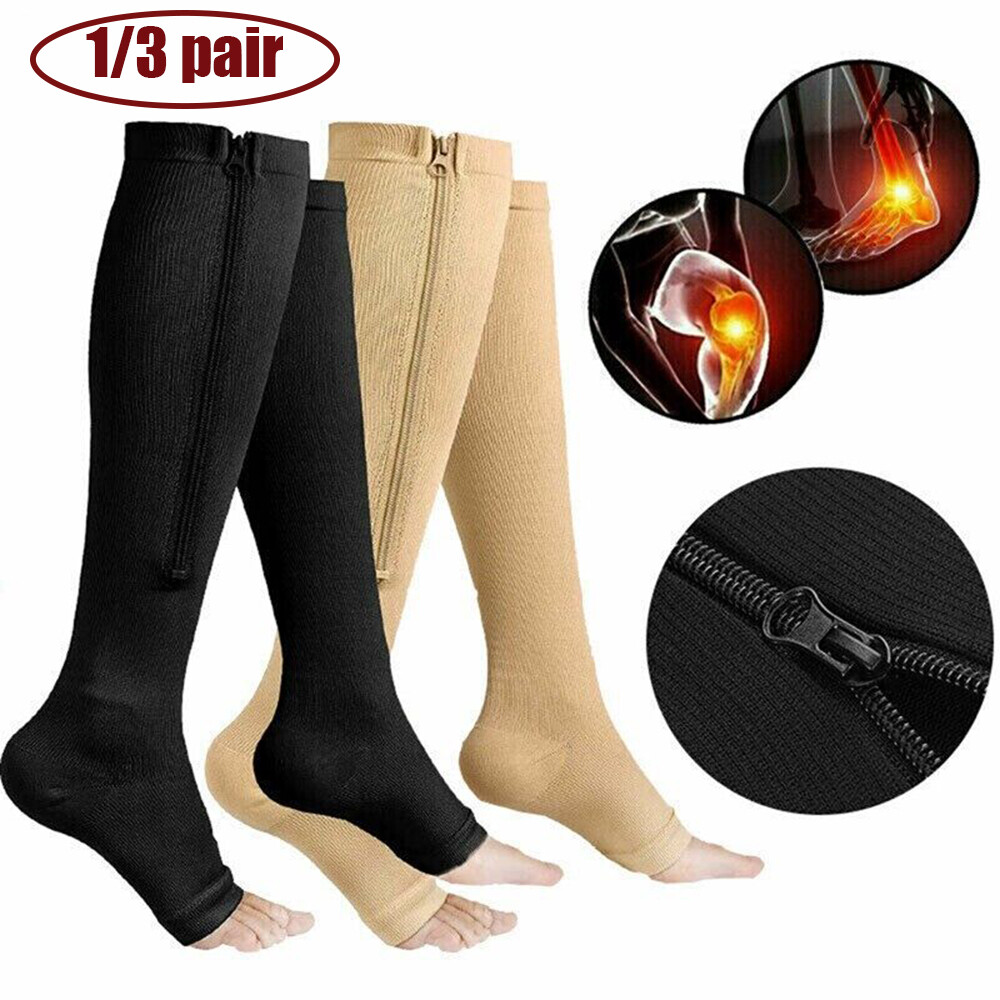 1/3 X Zippered Compression Socks Open Toe 30-40mmHg with Zipper Safe Protection
