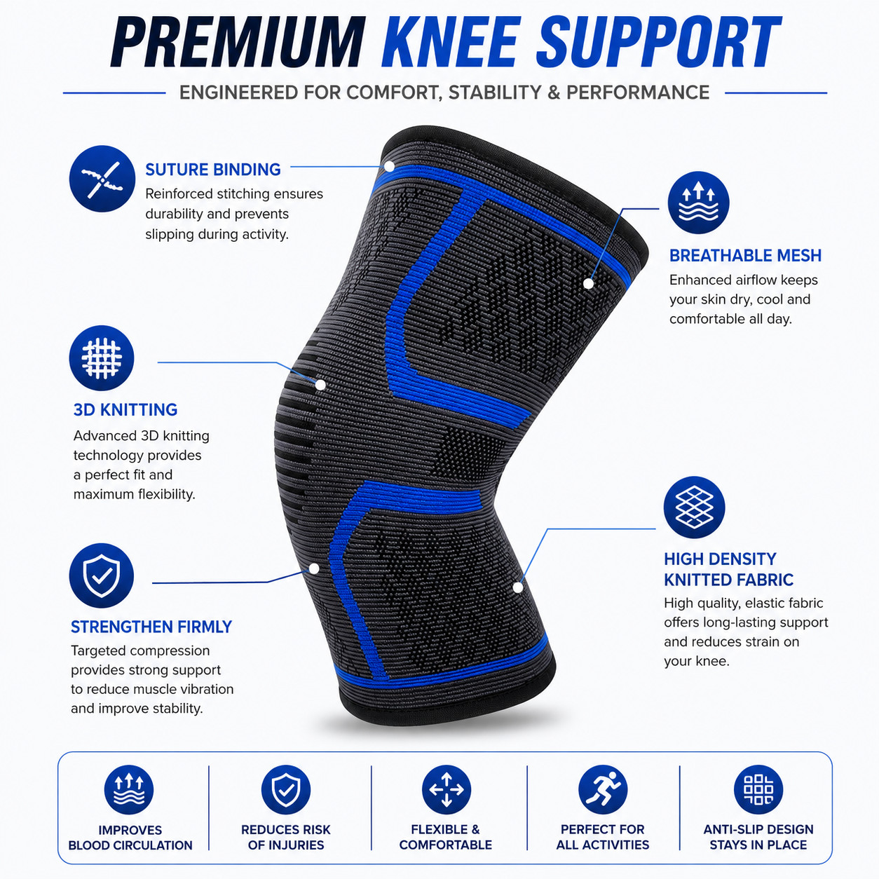 2PCS Knee Compression Sleeves Knee Support Sport Gym Running Fitness Elastic Set